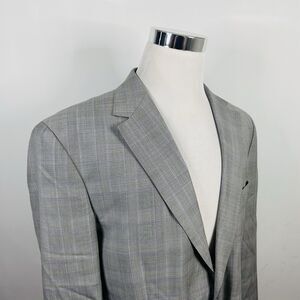 Nicholas Joseph 44R Bespoke Sport Coat Wool Gray Purple Plaid Two Button Vented